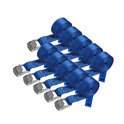 Abbildung von Zurrgurt Spanngurt belastbar bis 250 kg DIN EN 12195 2 Befestigungsgurt Klemmverschluss Befestigungsriemen blau Verschiedene Längen Stückzahlen, 10er Pack 2.5 cm x m