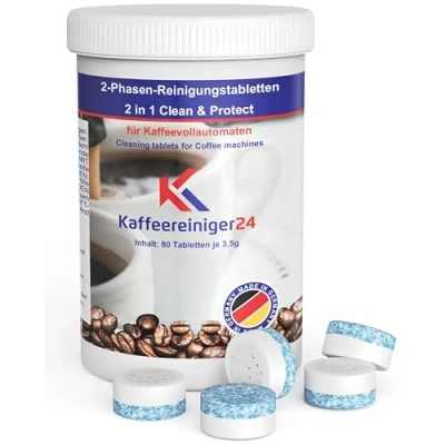 Abbildung von 80x 2 Phasen Reinigungstabletten für Kaffeevollautomat kompatibel mit Jura Kaffeevollautomaten a&#039;3,5g in luftdichter Dose Schraubverschluss zur sicheren Aufbewahrung