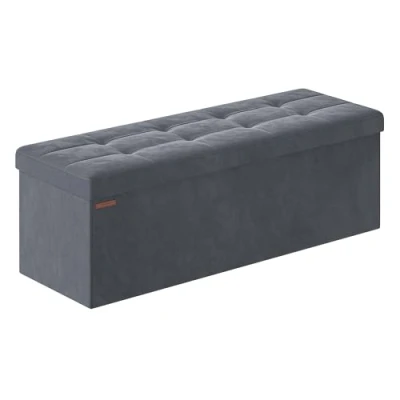 Abbildung von SONGMICS Sitzhocker mit Stauraum, klappbare Sitzbank, 38 x 110 cm Fußbank, Aufbewahrungsbox, bis 300 kg belastbar, für Wohnzimmer Schlafzimmer Flur, schiefergrau LSF277G01