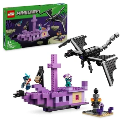 Abbildung von LEGO Minecraft Der Enderdrache und das Endschiff, Action Spielzeug Entdeckerset, Bauset zum Videospiel, Abenteuer Spielset, Geschenk für Jungen Mädchen ab 8 Jahren 21264