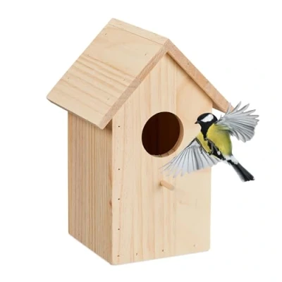 Abbildung von Relaxdays Nistkasten für Kohlmeise &amp; Gartenrotschwanz, aufklappbar, naturbelassenes Holz, Vogelhaus zum Aufhängen, Natur, 1 Stück