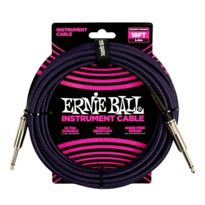 Abbildung von Ernie Ball Geflochtenes Instrumentenkabel Gerade (18 ft), Lila/ Schwarz, 5,5 m