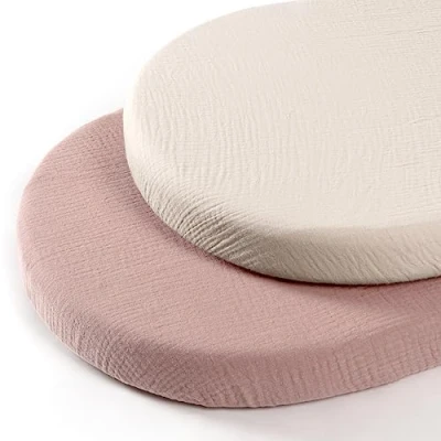 Abbildung von 2er Set Musselin Baumwolle Spannbettlaken: Kinderwagen Bettlaken Stubenwagen Matratzenbezug für Babybett und Beistellbett 90x40 cm (Creme Sand)