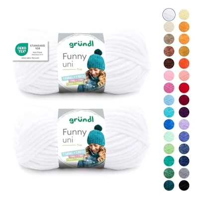 Abbildung von Gründl Wolle Funny uni weiche Chenille zum Häkeln Kuschelig und hautfreundlich 100% Polyester 2 Knäuel 100 g / 120 m Nadelstärke 5 6, Weiß