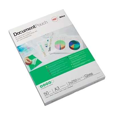 Abbildung von GBC Laminierfolien A3, Extra dünn, 2 x 37,5 mic, Robuste Laminiertaschen im 100er Pack, Glänzend, Transparent, Ideal für Büro &amp; Schule, 3745104