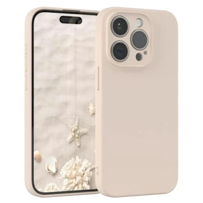 Abbildung von EAZY Case Silikonhülle für iPhone 15 Pro Hülle Silikon Beige weich stoßfeste Handyhülle Schutzhülle mit Kameraschutz Dünn Premium Schutz Cover TPU Phone Bumper in Taupe