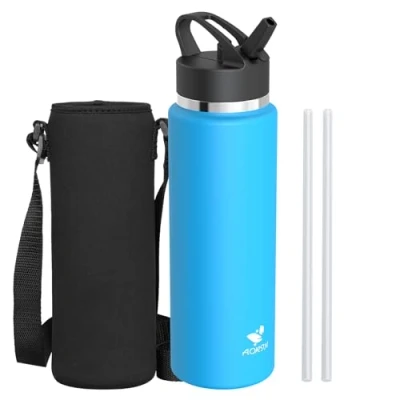 Abbildung von AORIN Trinkflasche Edelstahl, 1000ml Auslaufsichere Wasserflasche mit Strohhalm, BPA Frei Kinder, Vakuumisolierte Thermoskanne für Sport, Schule, Fitness, Outdoor