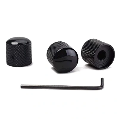 Abbildung von Alnicov Precision Gitarrenknöpfe mit 6,0mm Durchmesser Schafttopf Set 3 gerändelten Potentiometerknöpfen (schwarz)