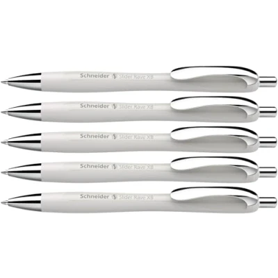 Abbildung von Schneider Slider Rave XB Kugelschreiber (Weiches Schreiben ohne Kratzen für lange Texte in Schule, Uni und Beruf) 5 Stück, silver grey, Schreibfarbe: blau