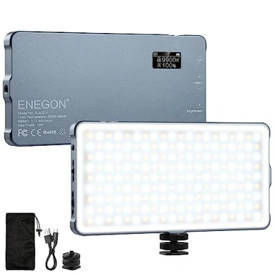 Abbildung von ENEGON 4000mAh wiederaufladbare montierbare zweifarbige LED Videoleuchte mit Mini Panel für professionelle DSLR Kameras/Foto Video Beleuchtung. Passend Iphone, Sony, Canon, Nikon, Fuji, Panasonic