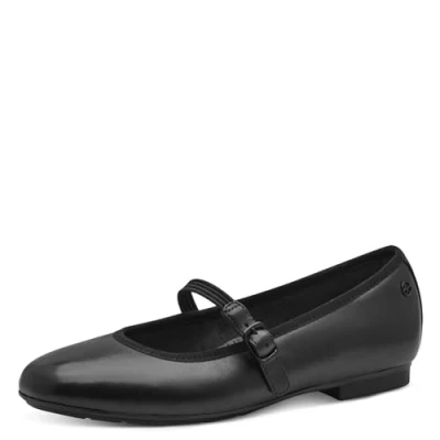 Abbildung von Tamaris Comfort Damen Ballerinas aus Leder mit Klettverschluss, Schwarz (Black), 38 EU