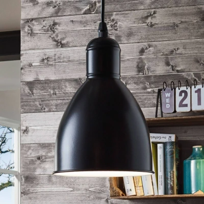 Abbildung von EGLO Pendellampe Priddy, 1 flammige Vintage Pendelleuchte im Industrial Design, Retro Hängelampe aus Stahl, Farbe: Schwarz, weiß, Fassung: E27