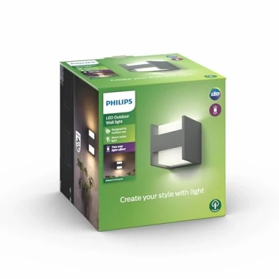Abbildung von Philips Arbour Wandleuchten für den Außenbereich, 4,5 W, 2700 K warmweiß, wasserfest, anthrazit, IP44 wetterfest, Ohne Bewegungsmelder