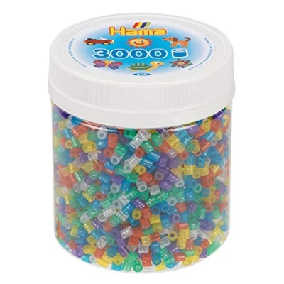 Abbildung von Hama Perlen 209 54 Bügelperlen Beutel mit ca. 3.000 bunten Midi Bastelperlen Durchmesser 5 mm im Transparent Glitter Mix, kreativer Bastelspaß für Groß und Klein