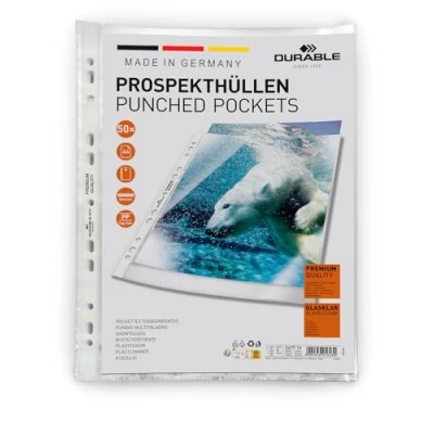 Abbildung von Durable Prospekthüllen A4 (Klarsichtfolien Premium, 0,08mm) Made in Germany, 50 Stück, glasklar, 267719