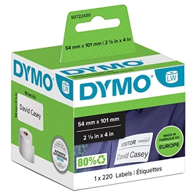 Abbildung von DYMO Orignal LabelWriter Versandetiketten/ Namensschilder (Groß) 54 mm x 101 Rolle mit 220 leicht ablösbaren Etiketten selbstklebend für Etikettendrucker &amp; Beschriftungsgerät