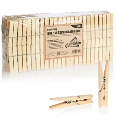 Abbildung von COM FOUR® 300x Wäscheklammern aus Holz Nachhaltige Holzklammern Birkenholz unbehandelte Holzwäscheklammern zum Wäscheaufhängen und Basteln (300 Stück Birkenholz)