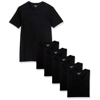 Abbildung von Amazon Essentials Herren Unterhemd mit V Ausschnitt, 6er Pack, Schwarz, L