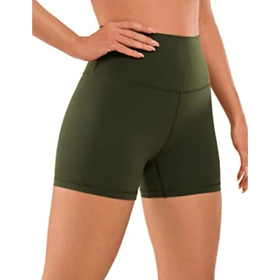 Abbildung von CRZ Yoga Naked Feeling Damen Radlerhose Blickdicht Hohe Taille Kurze Sporthose Sommer Shorts für Gym Sport 10cm Olivgrun 34