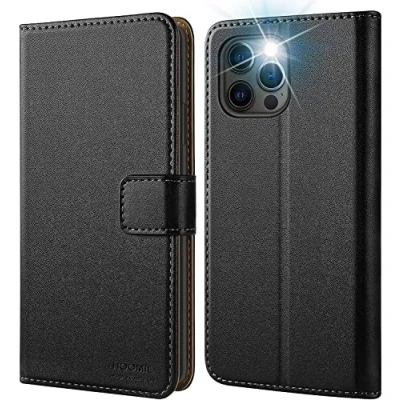 Abbildung von HOOMIL MagFlip Handyhülle für iPhone 12 Hülle und Pro Hülle, [Nr.1 Verarbeitung] Premium Leder Tasche Klappbar Case Schutzhülle Schwarz