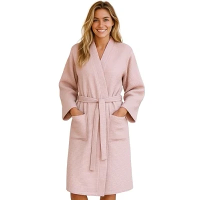 Abbildung von Morgenstern Bademantel Damen Leicht Baumwolle Waffel Pique Größe L Rosa