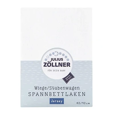 Abbildung von Julius Zöllner Jersey Spannbettlaken für Wiegen 90x40cm und Stubenwagen, 100% Baumwolle, STANDARD 100 by OEKO TEX, weiß, 90x40 cm (1er Pack)