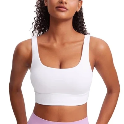 Abbildung von CRZ Yoga Damen Butterluxe Sport BH U Back Ohne Buegel Große Brüste Fitness Top Weiss XL