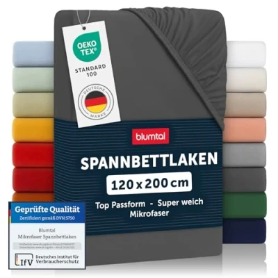 Abbildung von Blumtal® Spannbettlaken 120x200cm Bettlaken 120x200 aus Microfaser Oekotex zertifiziertes Spannbetttuch / Spannleintuch cm Laken Anthrazit