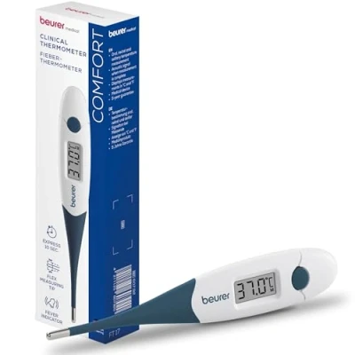 Abbildung von Beurer FT 17 digitales Fieberthermometer, Thermometer mit flexibler Messspitze für orale, rektale &amp; axillare Messung, Messergebnis in 10 s, Fieberindikator, Babys, Kinder und Erwachsene, Blau weiß