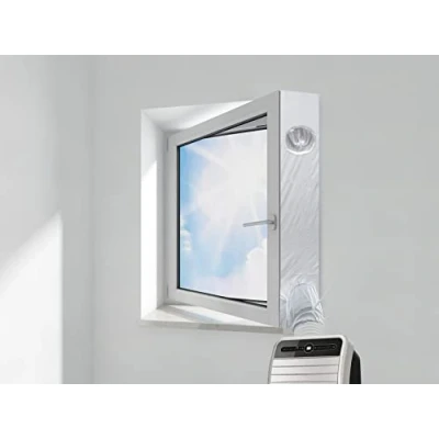 Abbildung von HOOMEE VP Fensterabdichtung Für Mobile Klimageräte, mit Angenähter Schlauch Verlängerung, Einflügelige Fenster Breiten Fensterbänken und Tief Eingebaute Flügelfenster, Altbauwohnungen, 300cm