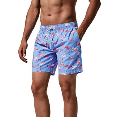Abbildung von MaaMgic Herren Badeshorts SCHNELLTROCKNEND Boardshorts Trainingshose mit Mesh Futter und Verstellbarem Tunnelzug MEHRWEG Blau Flamingo XL