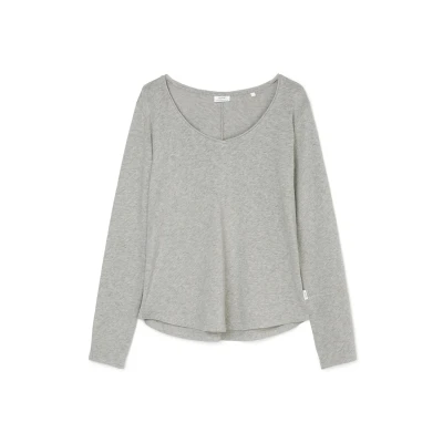 Abbildung von Marc O&#039;Polo Denim Longsleeve Vneck Langarmshirt, Damen, Größe: Medium, Stone melange