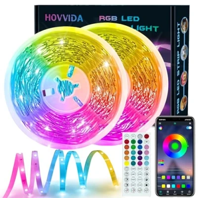 Abbildung von HOVVIDA LED Strip 30M, 30 LEDs/Meter, 2x15M, RGB 5050 Streifen, 900 LED, APP und Fernbedienung, Musikmodus, Timing Modus, für Zimmer, Wohnzimmer, Küche, Schlafzimmer, Bar, Party