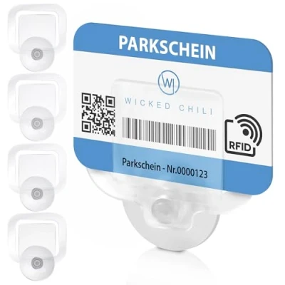 Abbildung von Wicked Chili 4er Set Parkausweis Auto Halterung Windschutzscheibe mit 30mm Saugnapf, Kartenhalter, Parkscheinhalter, Parkausweishalter, Kartenhalter Autoscheibe (Made in Germany) transparent, 4X