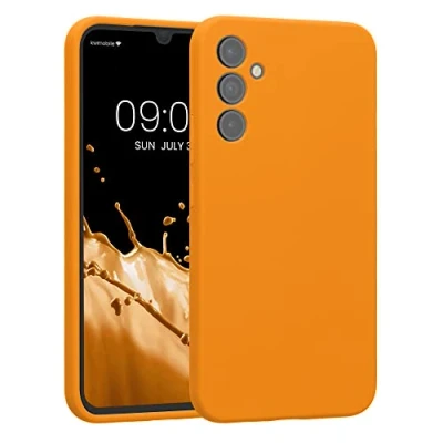 Abbildung von kwmobile Handyhülle kompatibel mit Samsung Galaxy A34 5G Hülle gummierte Handy Case aus Silikon in Fruity Orange