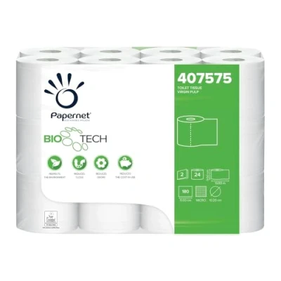 Abbildung von Papernet Bio Tech Toilettenpapier (407575s), 1 Packungen mit 24 Rollen aus reiner Zellulose, bekämpft auf natürliche Weise krankheitserregende Bakterien, 2 Lagen, 180 Blatt pro Rolle