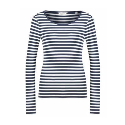 Abbildung von GANT Damen Slim Striped 1x1 Ribbed Ls T Shirt Shirt, Evening Blue, S