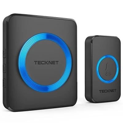 Abbildung von TECKNET Funkklingel, IP65 Funk Klingel Set Aussen Wasserdicht, Kabellose Türklingel 400m Reichweite, Haustür kit Mit 1 Plug In Empfänger und Sender, 60 Melodien doorbell LED Blitz
