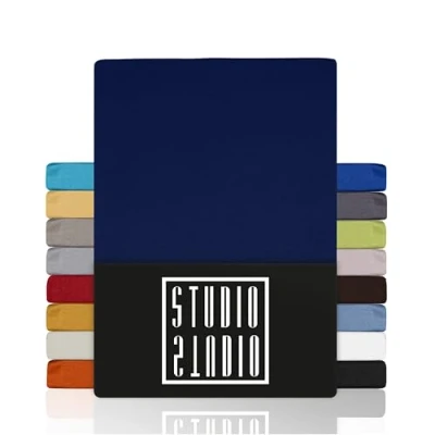 Abbildung von STUDIO Basic Doppelpack Spannbettlaken 90x200cm, 100% gekämmte Baumwolle, Oeko TEX 100, Markenqualität, 2er Set Bettlaken Jersey 90x200 Marine