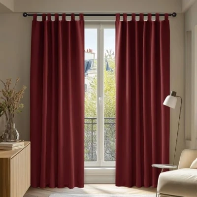 Abbildung von Deconovo Vorhänge Verdunkelungsvorhang Schlaufen Gardinen Schlafzimmer Thermogardine Kälteschutz Fensterdeko, 245x140 cm(HöhexBreite), Rot, 2er Set