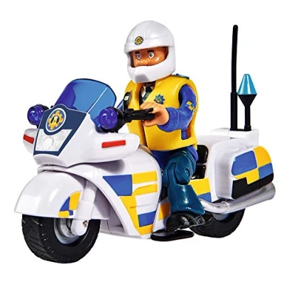 Abbildung von Simba 109251092 Feuerwehrmann Sam Polizei Motorrad, mit Malcolm Figur, Zubehör, Staffel 12, ab 3 Jahren