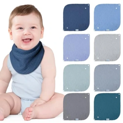 Abbildung von Lulu moon Lätzchen Baby Absorbierende Dreieckstuch, Musselin Halstuch mit Verstellbares Druckknopf, Weiche Sabberlätzchen für Junge und Mädchen, Unisex, 8 Stück (Ozean)