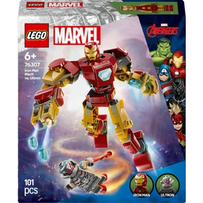 Abbildung von LEGO Marvel Iron Man Mech vs. Ultron Superhelden Spielzeug mit 2 Minifiguren Actionfigur beweglichen Armen, Beinen &amp; Fingern Geschenk für Jungen und Mädchen ab 6 Jahren 76307