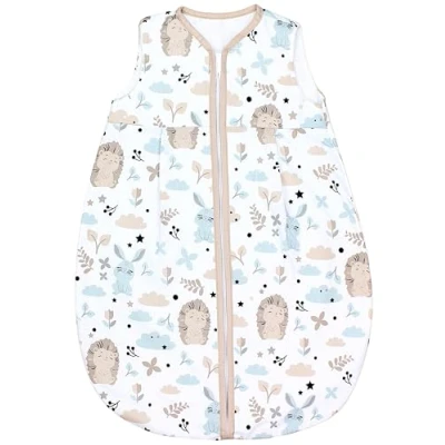 Abbildung von TupTam Baby Sommer Schlafsack 0.5 TOG aus Oeko TEX zertifizierten Materialien, Farbe: Igel Hase Beige Mintgrün, Größe: 62 74