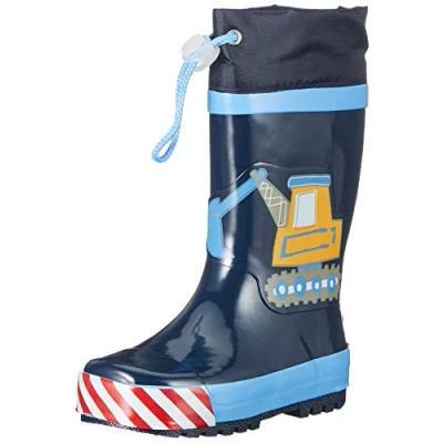 Abbildung von Playshoes Kinder Gummistiefel aus Naturkautschuk, trendige Unisex Regenstiefel mit Reflektoren, Baustelle, 30/31 EU