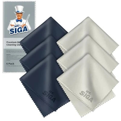 Abbildung von MR.SIGA Hochwertig Mikrofaser Reinigungstücher Brillenputztuch für Brillen, Bildschirme, Tabletten, Gläser, 6er Pack, 6 x 7 Zoll (15 18 cm), Marine/Grau
