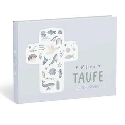 Abbildung von mintkind® Taufbuch &quot;Meine Taufe&quot; I Taufgeschenke Jungen &amp; für Mädchen Patenkind Geschenk zur Taufe, Erinnerungsbuch Taufe Patentante Junge Wal Design