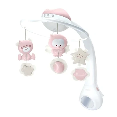 Abbildung von Infantino 3 in 1 Projektor Musik Mobile, Umwandelbares Lichtprojektor für Tisch &amp; Kinderbett mit Weckmodus zur Tageslichtsimulation, Inkl. 6 Melodien 4 Naturgeräuschen, Staubiges Rosa