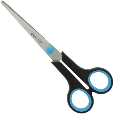 Abbildung von Westcott E 30271 00 Easy Grip Schere, Kunststoffgriff, 17,5 cm, schwarz/blau, 1 Stück