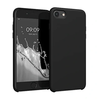 Abbildung von kwmobile Hülle kompatibel mit Apple iPhone SE (2022) / (2020) 8 7 Silikon Handy Case Handyhülle weiche Oberfläche kabelloses Laden Schwarz